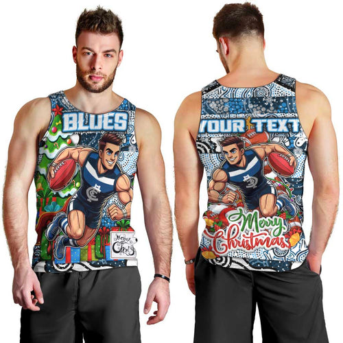 Custom Blues Rugby Merry Christmas Men Tank Top Indigenous Australian Art