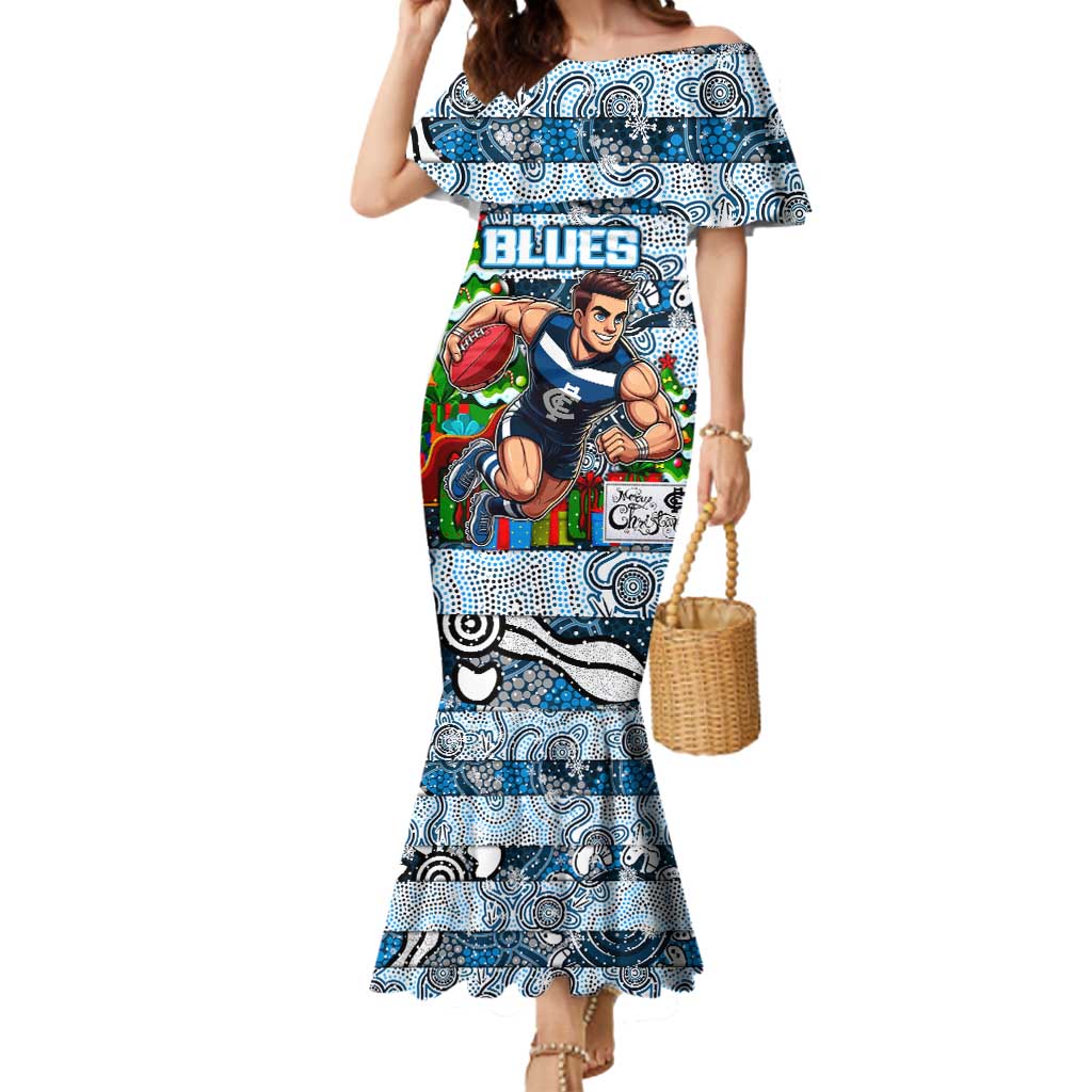 Custom Blues Rugby Merry Christmas Mermaid Dress Indigenous Australian Art