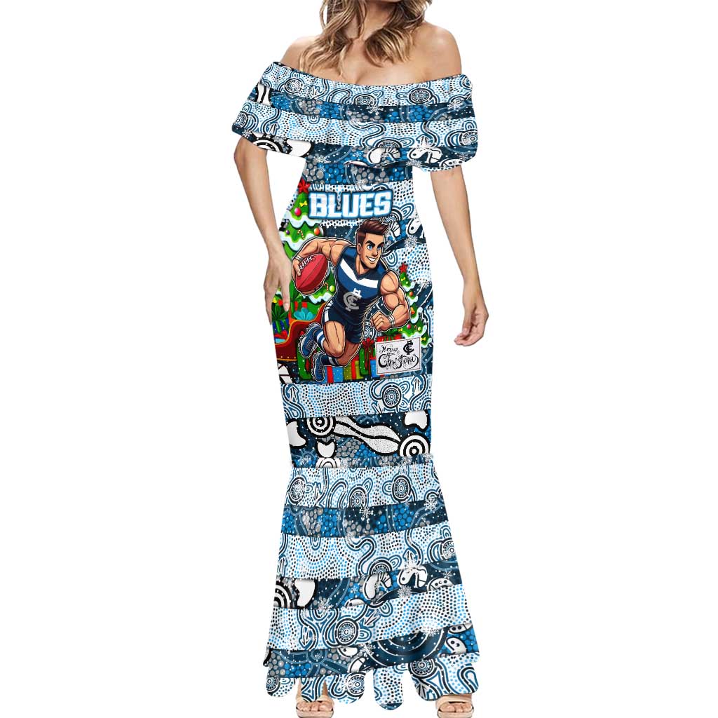 Custom Blues Rugby Merry Christmas Mermaid Dress Indigenous Australian Art