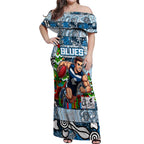 Custom Blues Rugby Merry Christmas Off Shoulder Maxi Dress Indigenous Australian Art