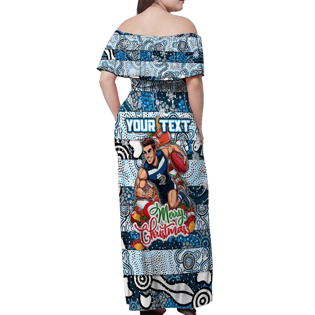 Custom Blues Rugby Merry Christmas Off Shoulder Maxi Dress Indigenous Australian Art