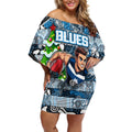 Custom Blues Rugby Merry Christmas Off Shoulder Short Dress Indigenous Australian Art