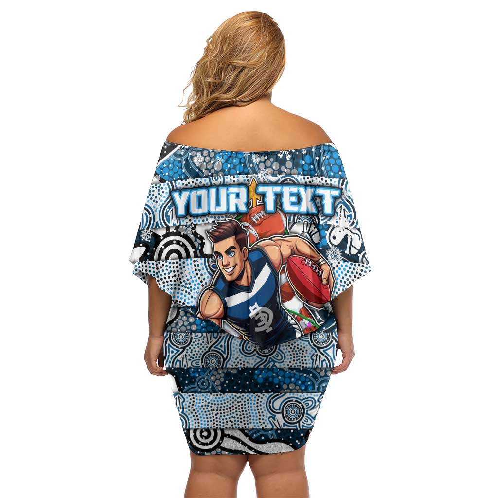 Custom Blues Rugby Merry Christmas Off Shoulder Short Dress Indigenous Australian Art