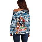 Custom Blues Rugby Merry Christmas Off Shoulder Sweater Indigenous Australian Art