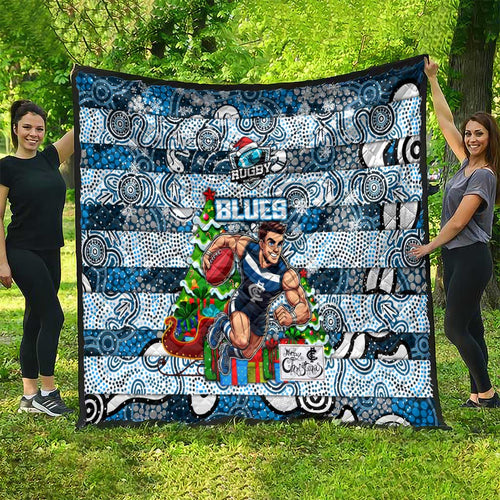 Blues Football Merry Christmas Quilt Indigenous Australian Art
