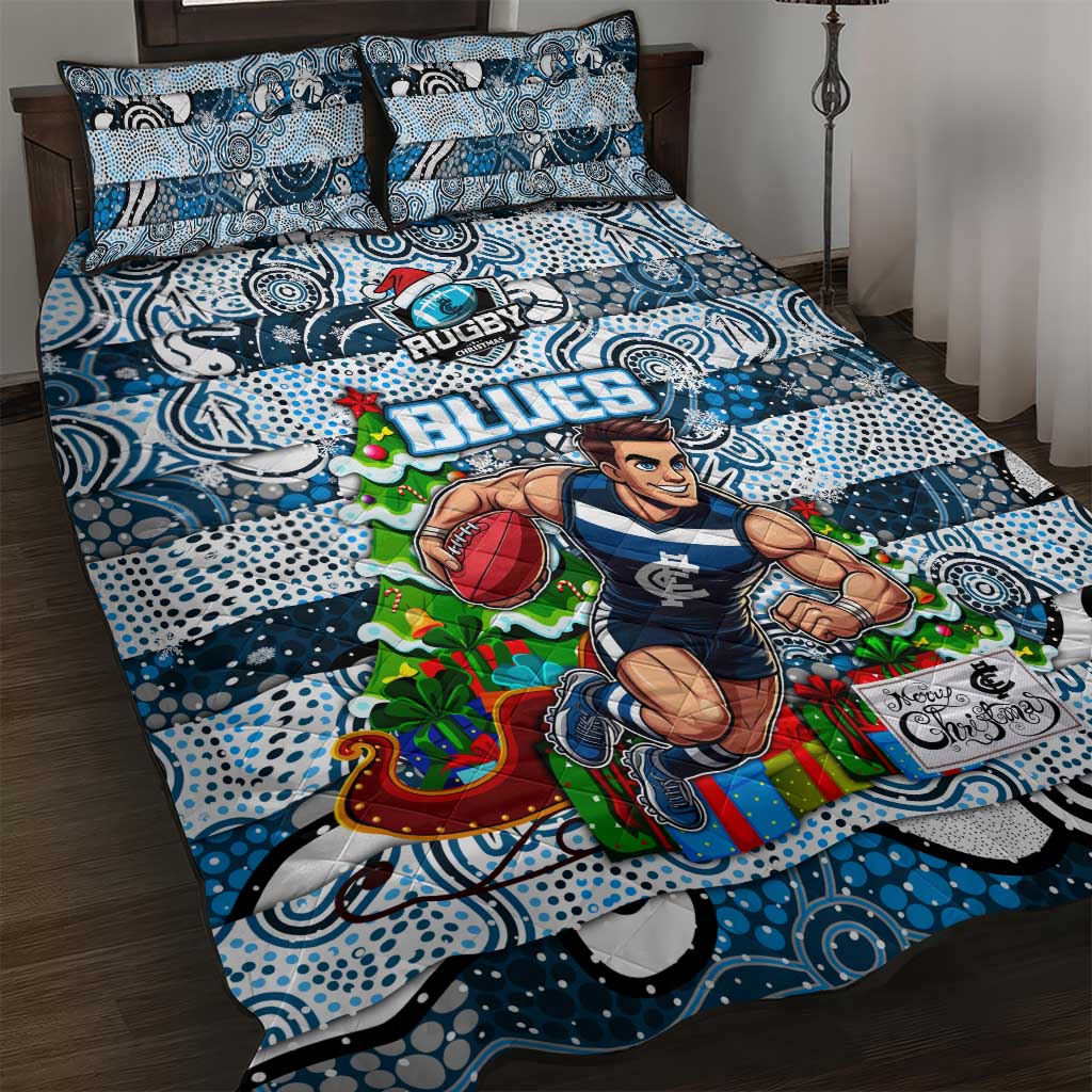 Blues Football Merry Christmas Quilt Bed Set Indigenous Australian Art