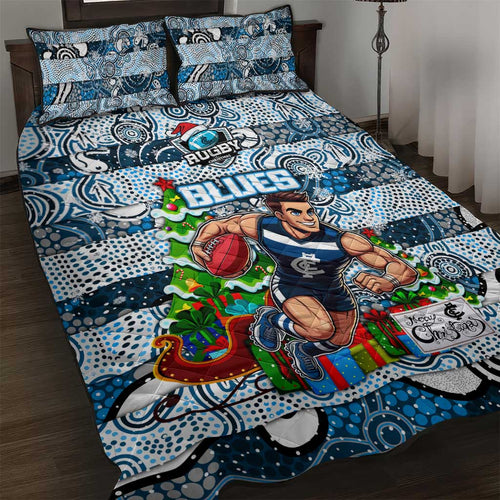 Blues Football Merry Christmas Quilt Bed Set Indigenous Australian Art