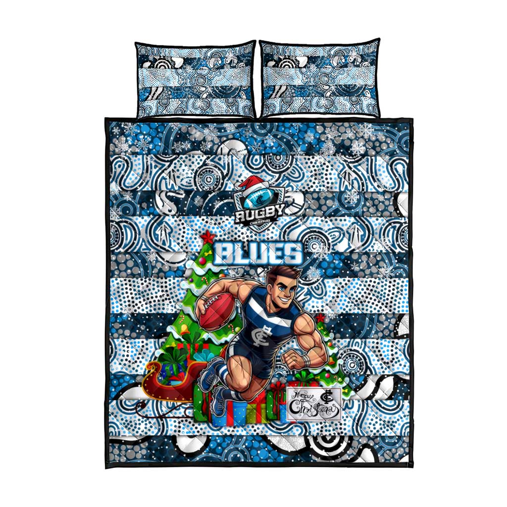 Blues Football Merry Christmas Quilt Bed Set Indigenous Australian Art