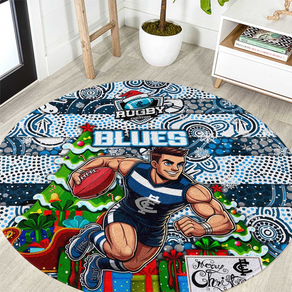 Blues Football Merry Christmas Round Carpet Indigenous Australian Art