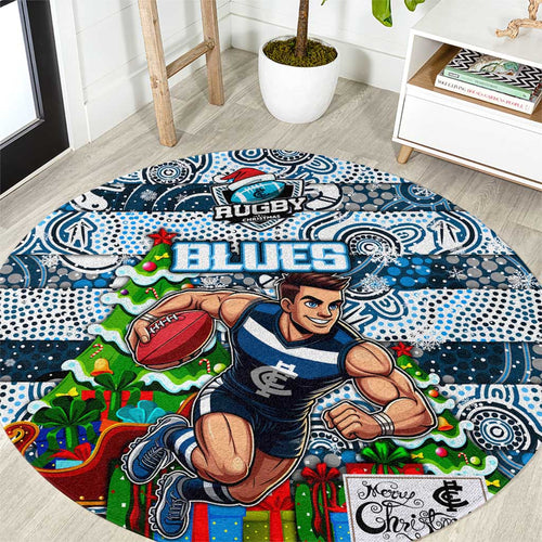 Blues Football Merry Christmas Round Carpet Indigenous Australian Art