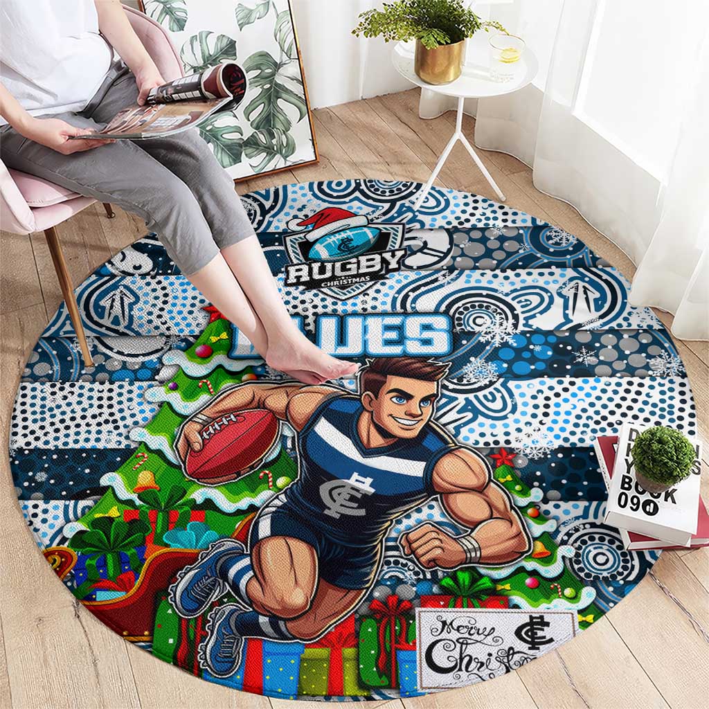 Blues Football Merry Christmas Round Carpet Indigenous Australian Art