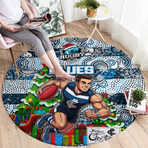 Blues Football Merry Christmas Round Carpet Indigenous Australian Art