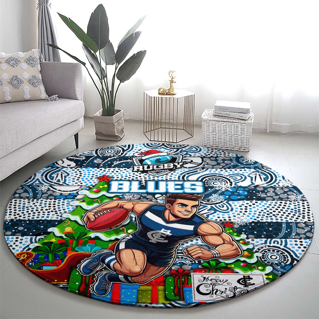 Blues Football Merry Christmas Round Carpet Indigenous Australian Art
