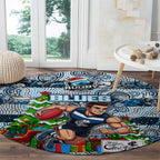 Blues Football Merry Christmas Round Carpet Indigenous Australian Art