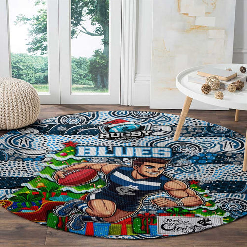 Blues Football Merry Christmas Round Carpet Indigenous Australian Art