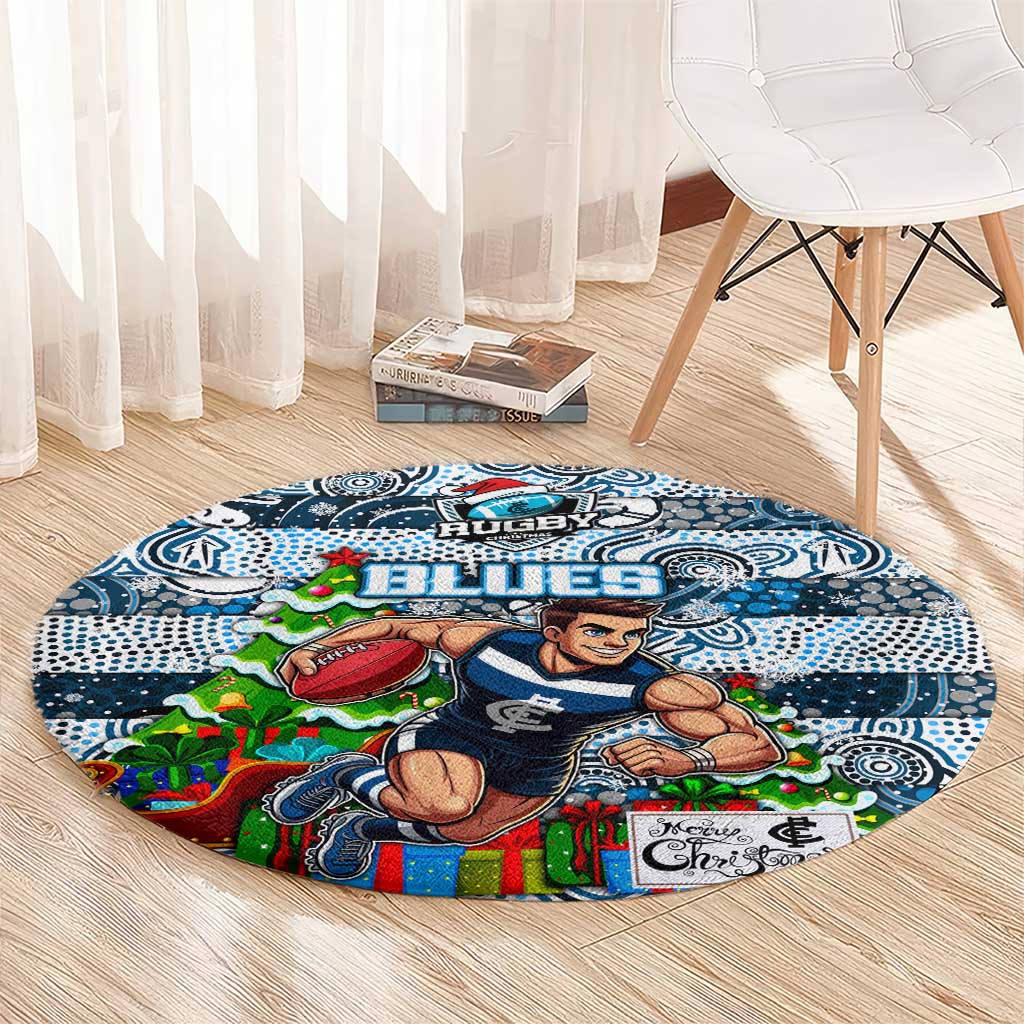 Blues Football Merry Christmas Round Carpet Indigenous Australian Art