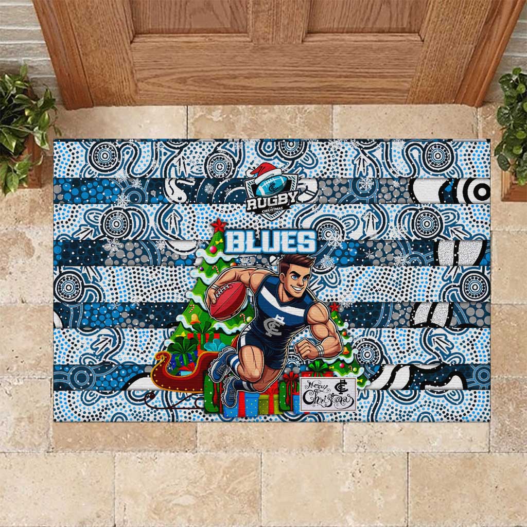 Blues Football Merry Christmas Rubber Doormat Indigenous Australian Art