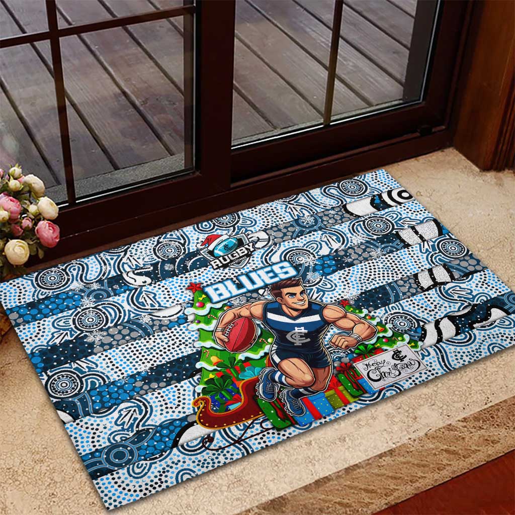 Blues Football Merry Christmas Rubber Doormat Indigenous Australian Art