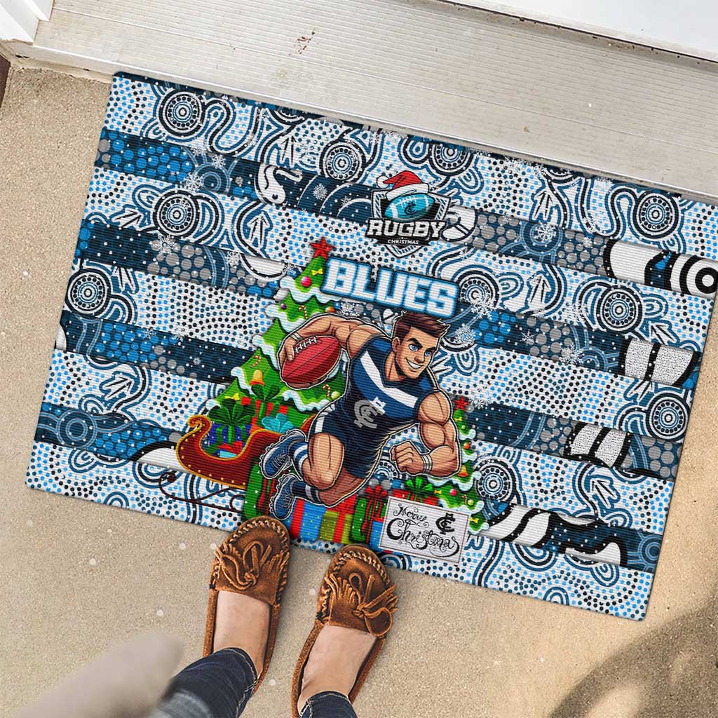 Blues Football Merry Christmas Rubber Doormat Indigenous Australian Art