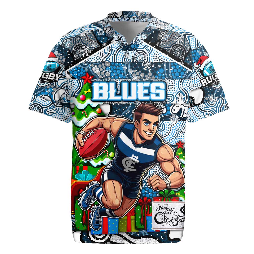 Custom Blues Rugby Merry Christmas Rugby Jersey Indigenous Australian Art
