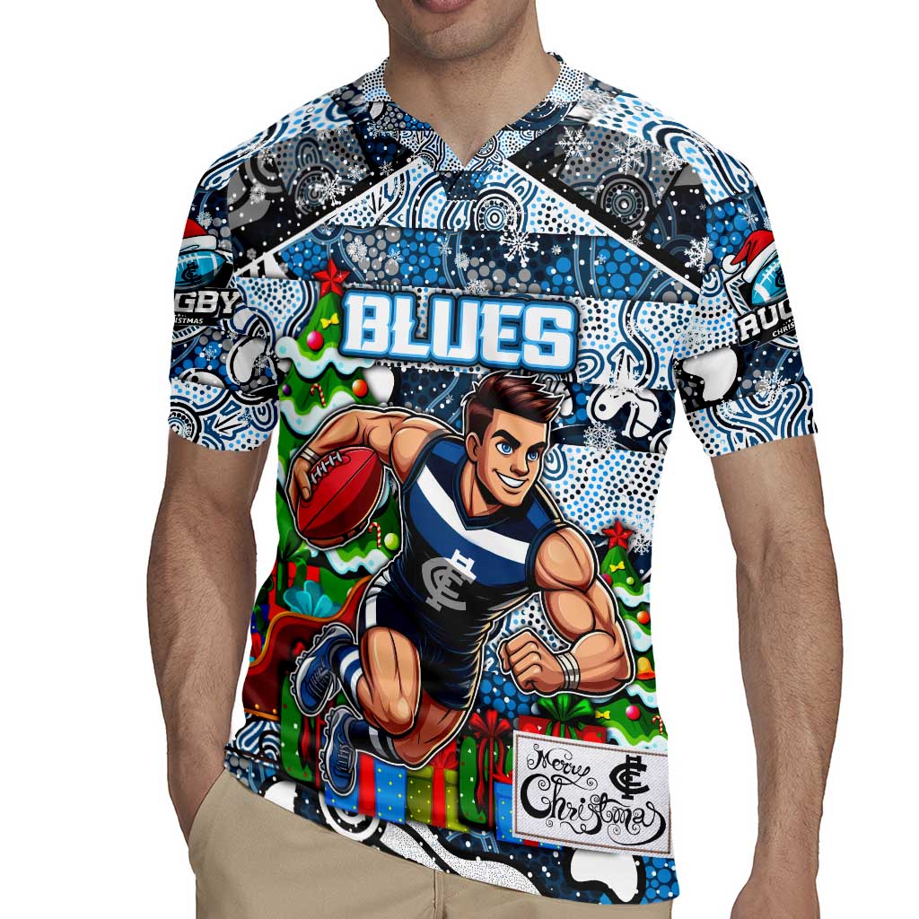 Custom Blues Rugby Merry Christmas Rugby Jersey Indigenous Australian Art