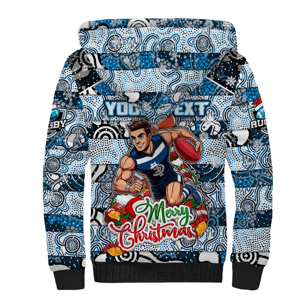 Custom Blues Rugby Merry Christmas Sherpa Hoodie Indigenous Australian Art