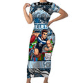 Custom Blues Rugby Merry Christmas Short Sleeve Bodycon Dress Indigenous Australian Art
