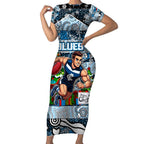 Custom Blues Rugby Merry Christmas Short Sleeve Bodycon Dress Indigenous Australian Art