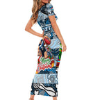Custom Blues Rugby Merry Christmas Short Sleeve Bodycon Dress Indigenous Australian Art