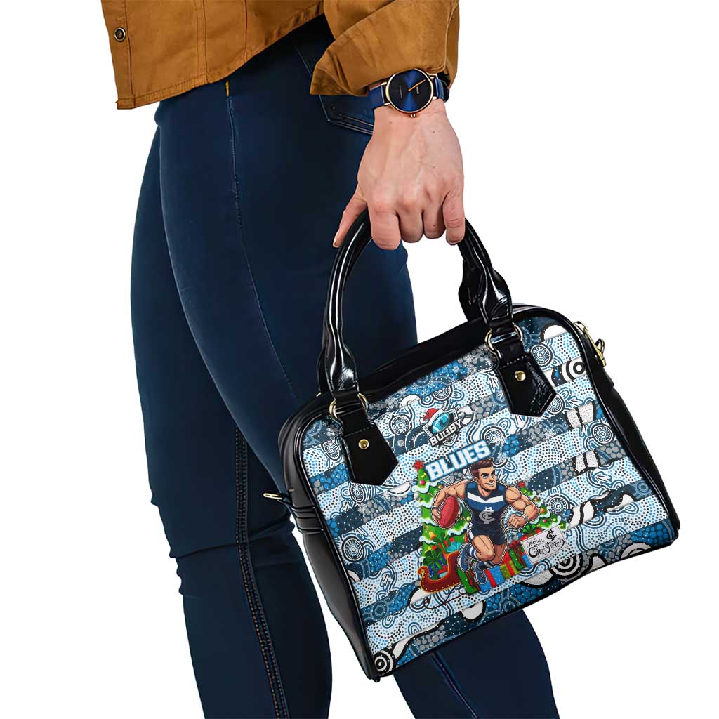 Blues Football Merry Christmas Shoulder Handbag Indigenous Australian Art