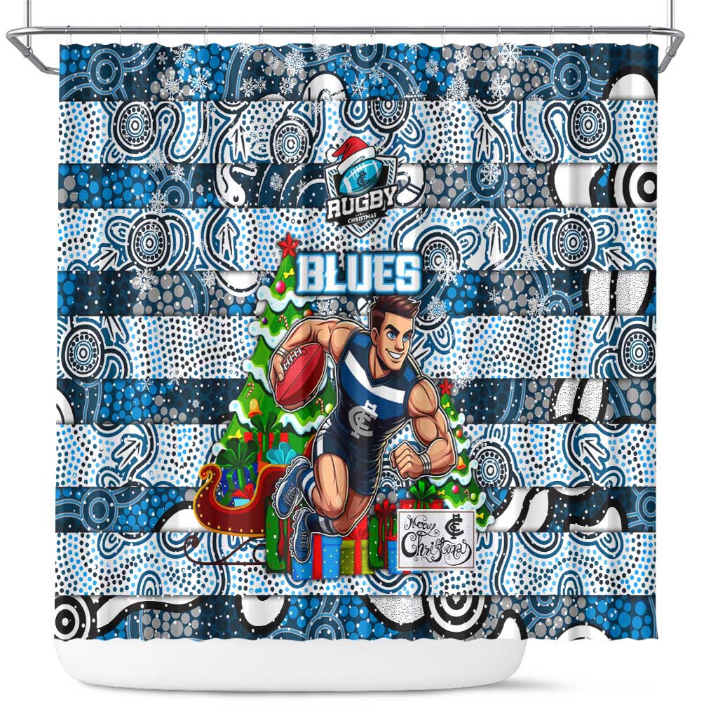 Blues Football Merry Christmas Shower Curtain Indigenous Australian Art