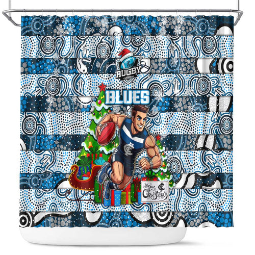 Blues Football Merry Christmas Shower Curtain Indigenous Australian Art