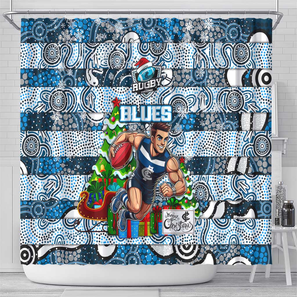 Blues Football Merry Christmas Shower Curtain Indigenous Australian Art