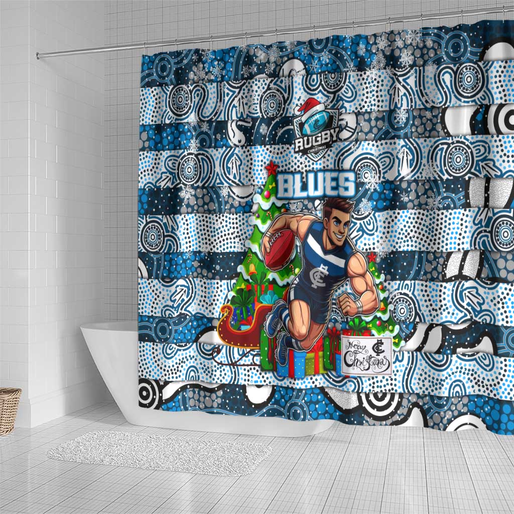 Blues Football Merry Christmas Shower Curtain Indigenous Australian Art