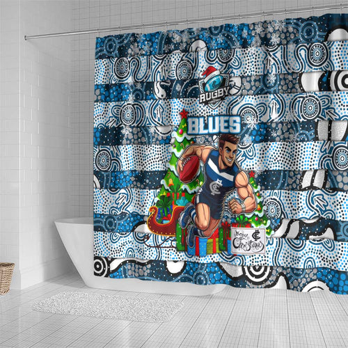 Blues Football Merry Christmas Shower Curtain Indigenous Australian Art