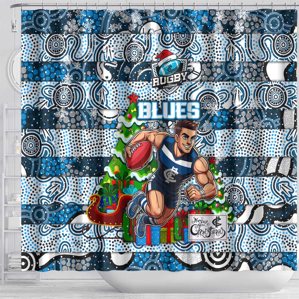 Blues Football Merry Christmas Shower Curtain Indigenous Australian Art