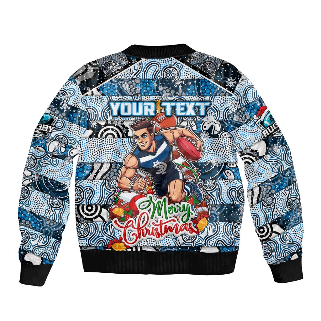 Custom Blues Rugby Merry Christmas Sleeve Zip Bomber Jacket Indigenous Australian Art