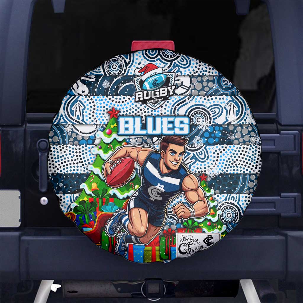 Blues Football Merry Christmas Spare Tire Cover Indigenous Australian Art