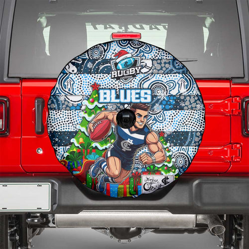 Blues Football Merry Christmas Spare Tire Cover Indigenous Australian Art