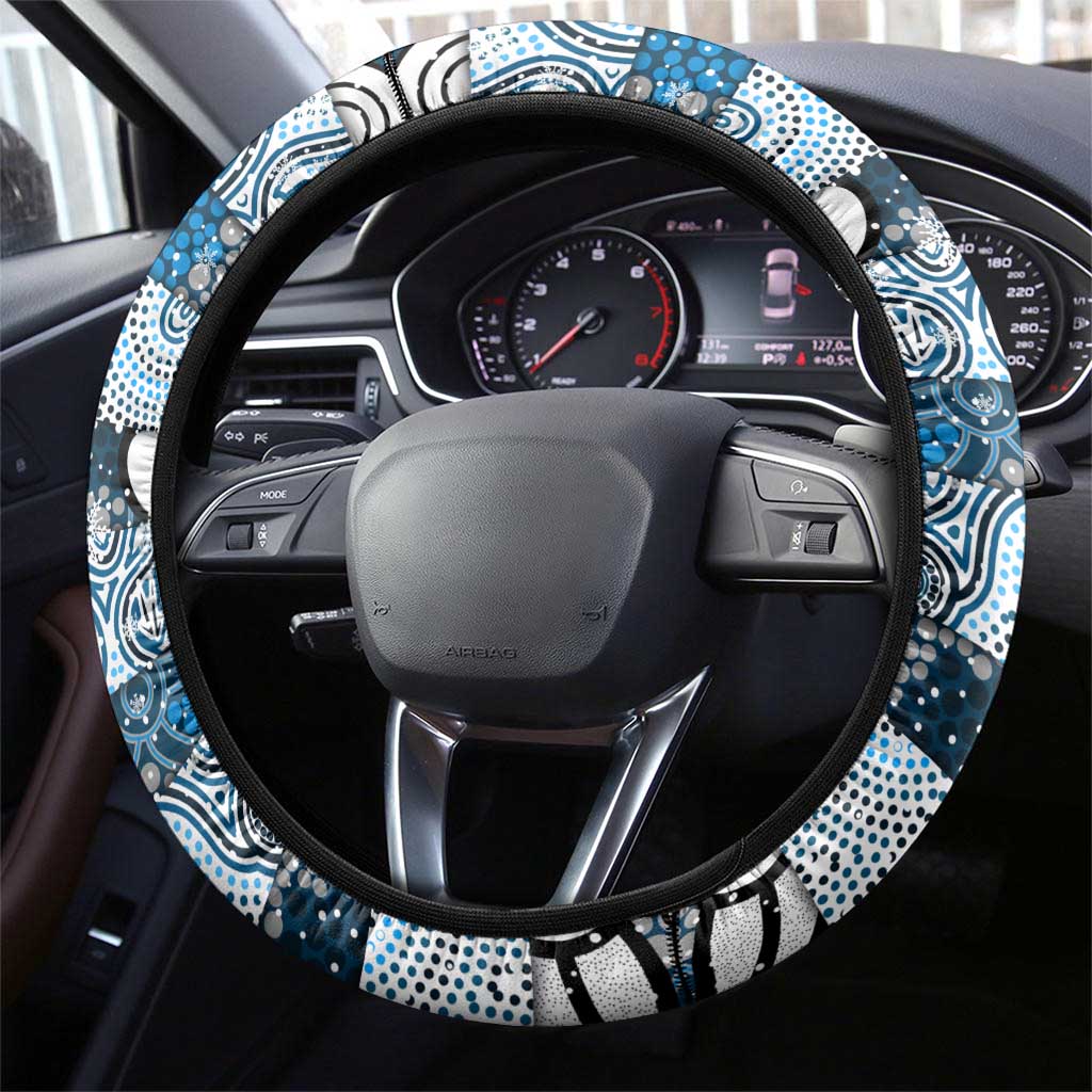 Blues Football Merry Christmas Steering Wheel Cover Indigenous Australian Art