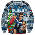 Custom Blues Rugby Merry Christmas Sweatshirt Indigenous Australian Art