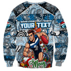 Custom Blues Rugby Merry Christmas Sweatshirt Indigenous Australian Art