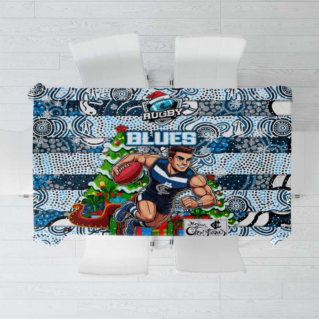 Blues Football Merry Christmas Tablecloth Indigenous Australian Art