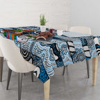 Blues Football Merry Christmas Tablecloth Indigenous Australian Art