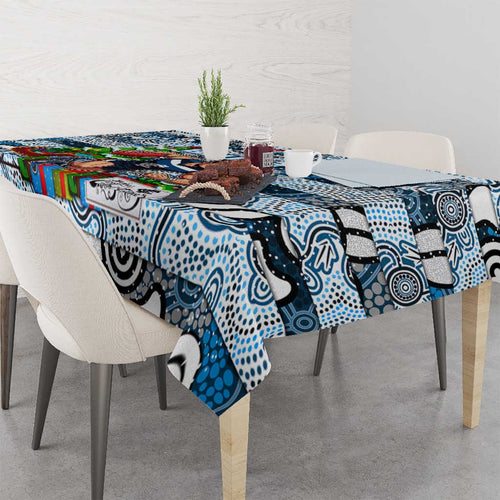 Blues Football Merry Christmas Tablecloth Indigenous Australian Art