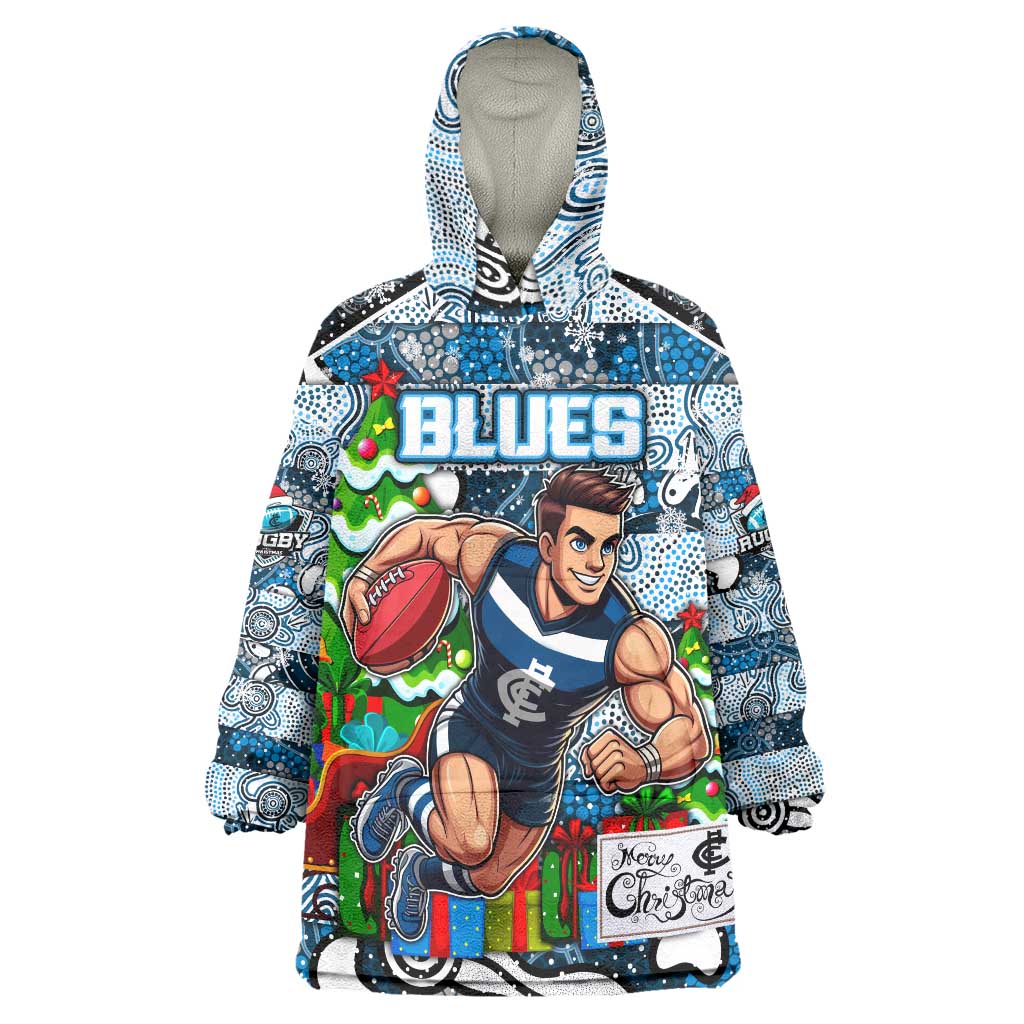 Custom Blues Rugby Merry Christmas Wearable Blanket Hoodie Indigenous Australian Art