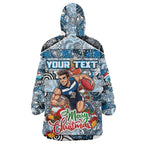Custom Blues Rugby Merry Christmas Wearable Blanket Hoodie Indigenous Australian Art