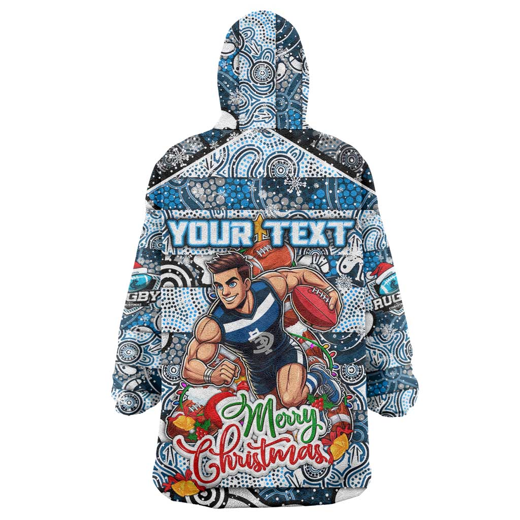 Custom Blues Rugby Merry Christmas Wearable Blanket Hoodie Indigenous Australian Art