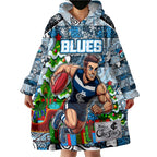 Custom Blues Rugby Merry Christmas Wearable Blanket Hoodie Indigenous Australian Art