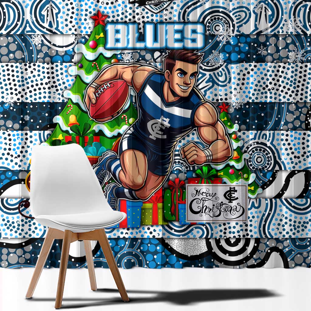 Blues Football Merry Christmas Window Curtain Indigenous Australian Art